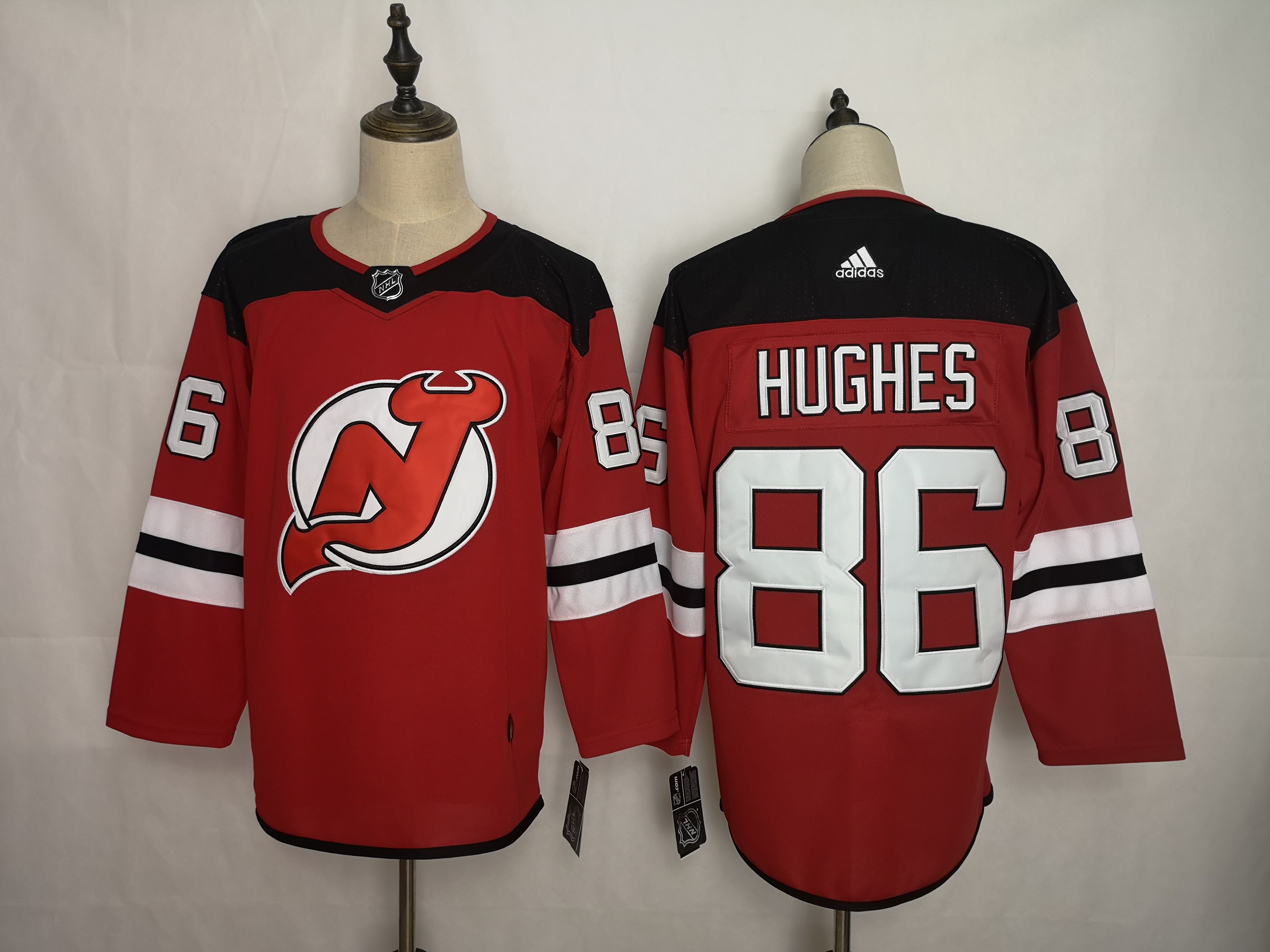 Men New Jersey Devils 86 Hughes Red Adidas Stitched NHL Jersey